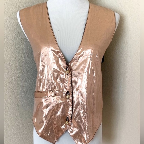 Vintage vest rose gold vest V neck vest 3 button vest - Picture 1 of 9